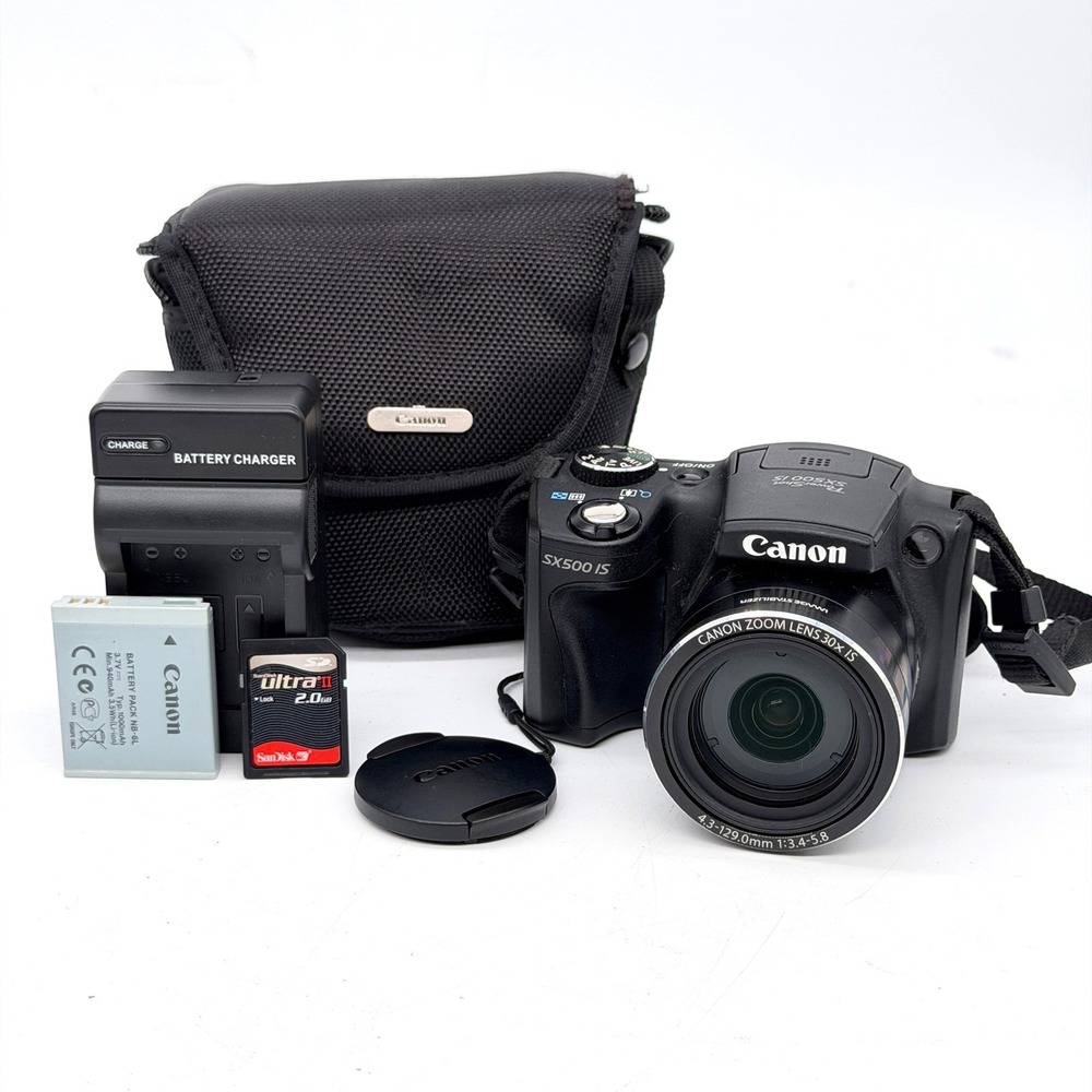 Canon PowerShot SX500 IS 16.0MP Digital Camera 30x Zoom Black Bundle